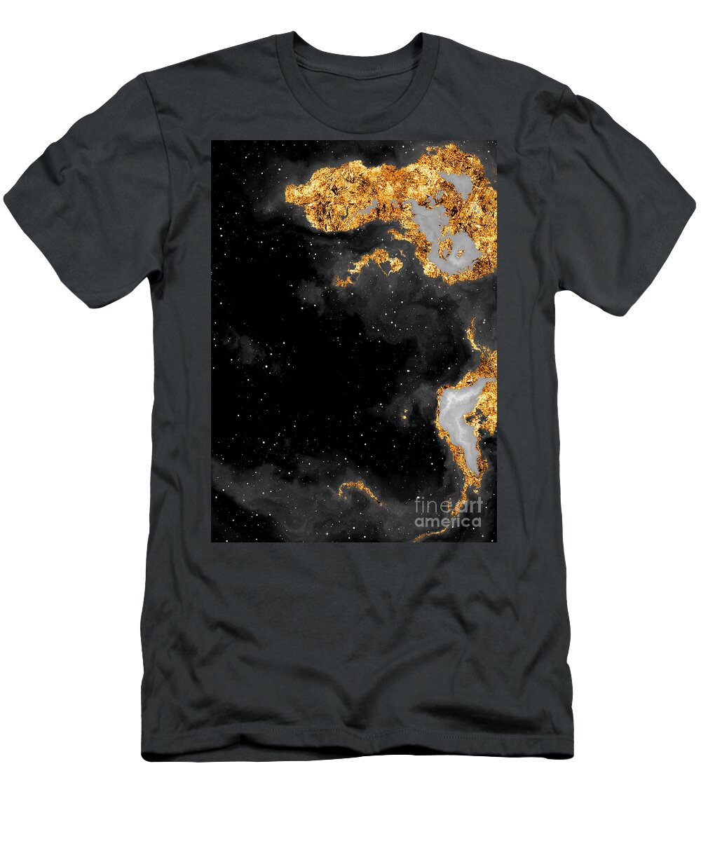 Holyrockarts T-Shirt featuring the mixed media 100 Starry Nebulas in Space Black and White Abstract Digital Painting 024 by Holy Rock Design