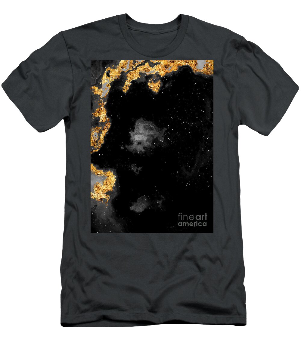 Holyrockarts T-Shirt featuring the mixed media 100 Starry Nebulas in Space Black and White Abstract Digital Painting 117 by Holy Rock Design