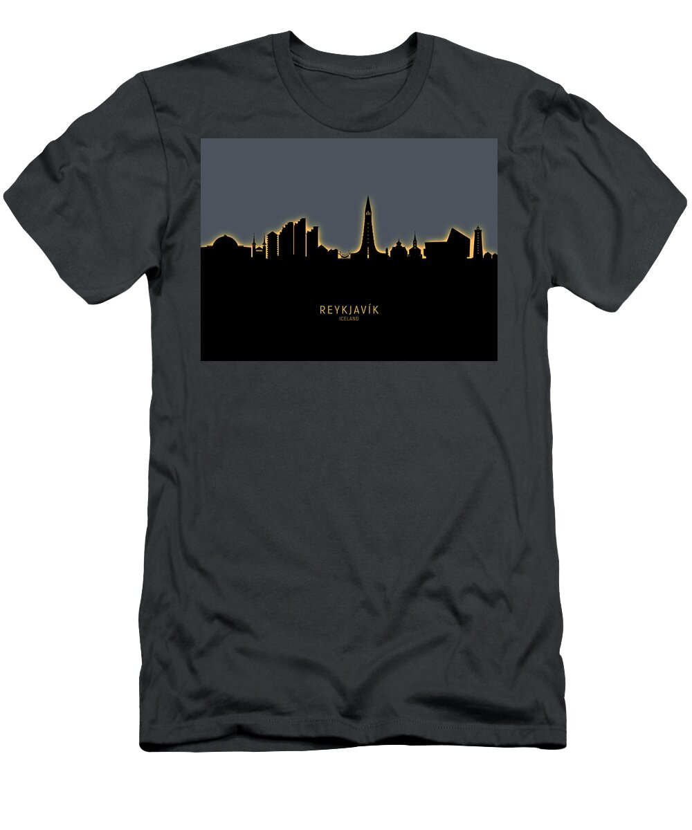 Reykjavík T-Shirt featuring the digital art ReykjavIk Iceland Skyline #13 by Michael Tompsett