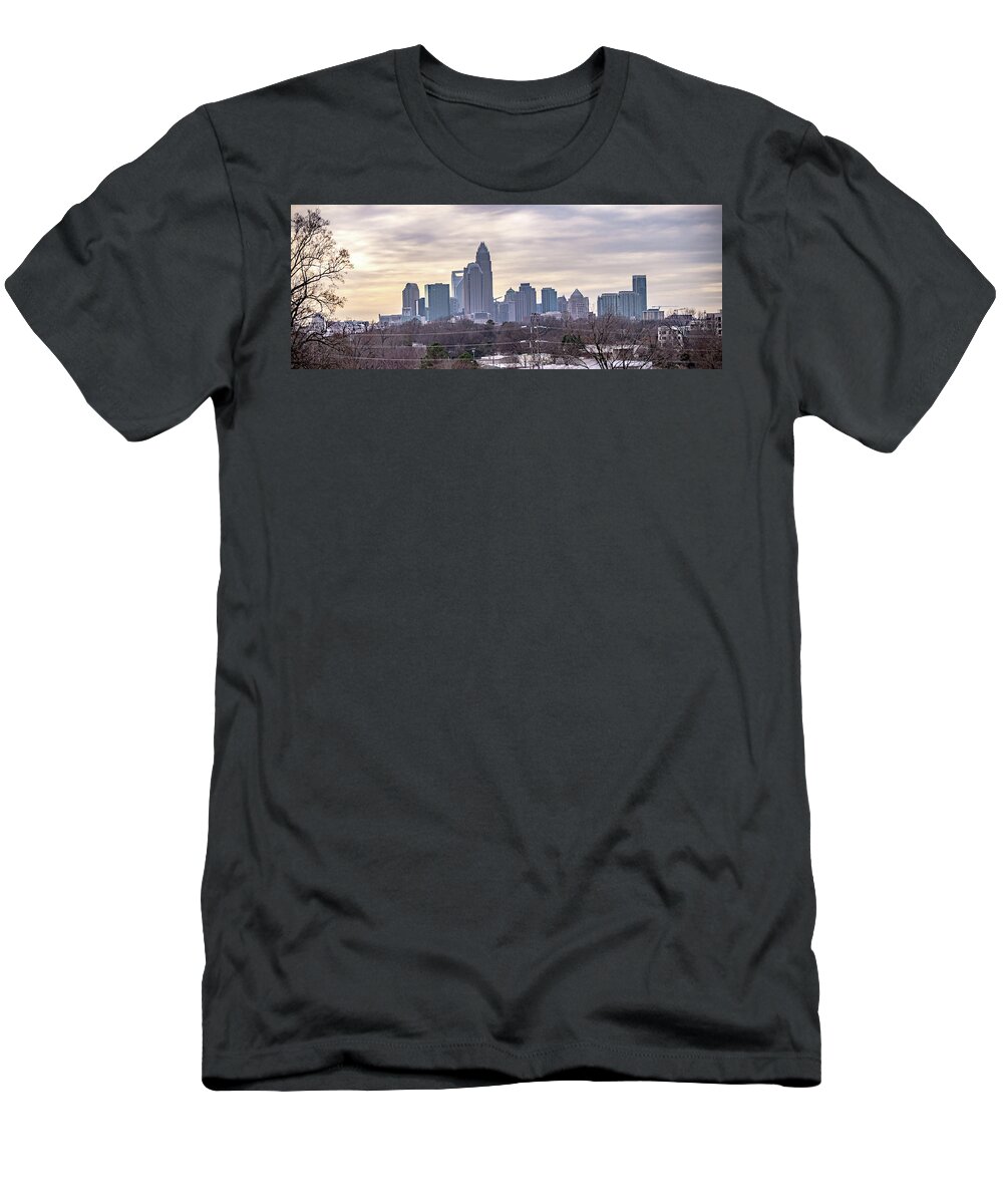 Infrastructure T-Shirt featuring the photograph Sunset And Overcast Over Charlotte Nc Cityscape #14 by Alex Grichenko