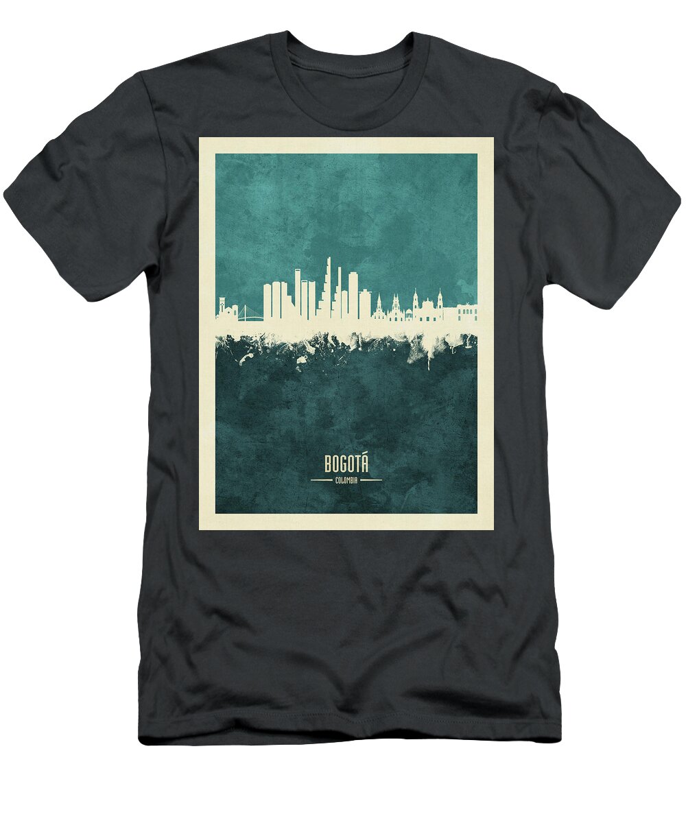 Bogotá T-Shirt featuring the digital art Bogota Colombia Skyline #16 by Michael Tompsett