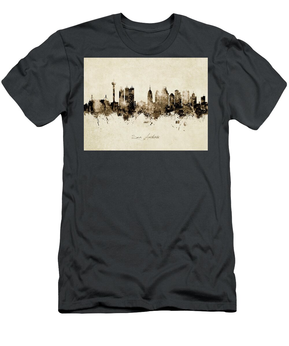San Antonio T-Shirt featuring the digital art San Antonio Texas Skyline #16 by Michael Tompsett