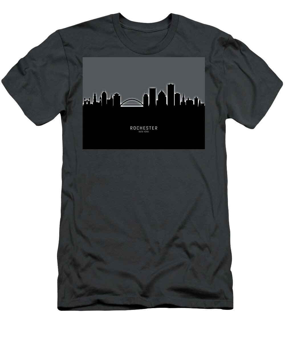 Rochester T-Shirt featuring the digital art Rochester New York Skyline #17 by Michael Tompsett
