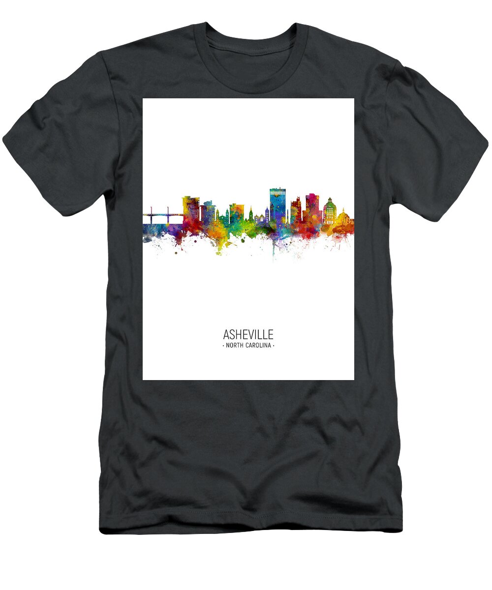 Asheville T-Shirt featuring the digital art Asheville North Carolina Skyline #18 by Michael Tompsett