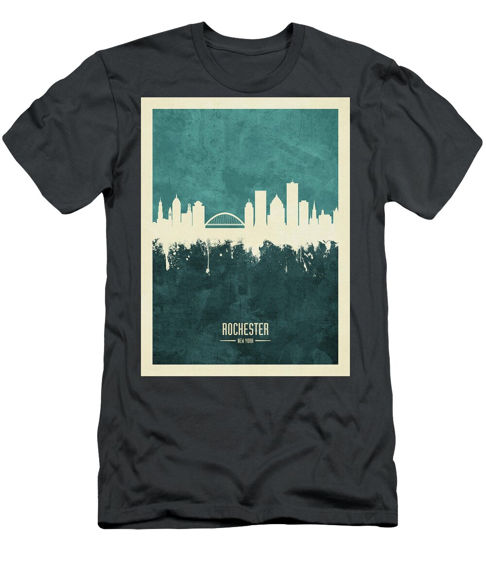 Rochester T-Shirt featuring the digital art Rochester New York Skyline #18 by Michael Tompsett