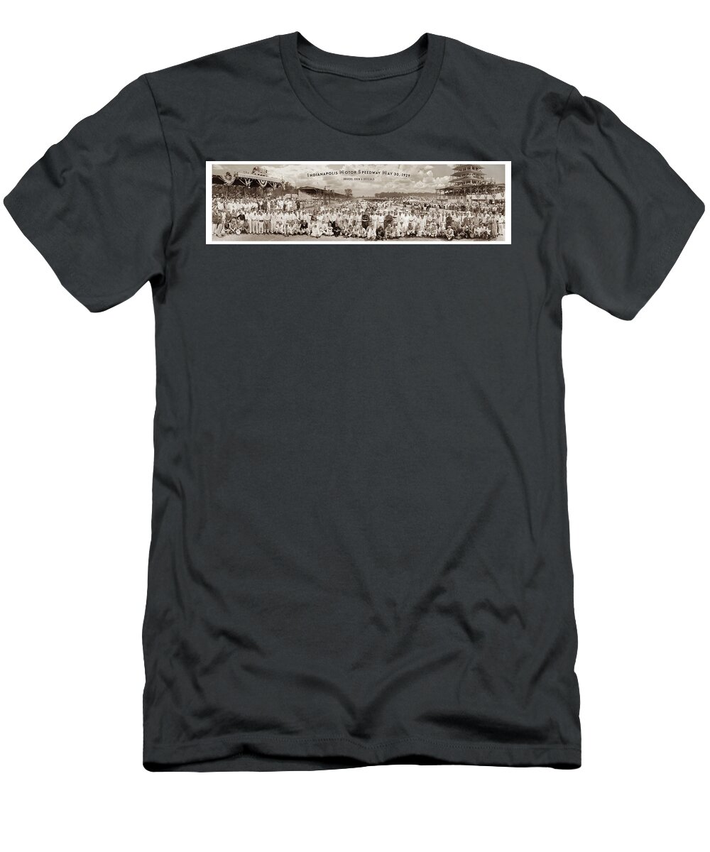 Indy 500 T-Shirt featuring the photograph 1929 Indy 500 Drivers, Crew and Officials by Retrographs