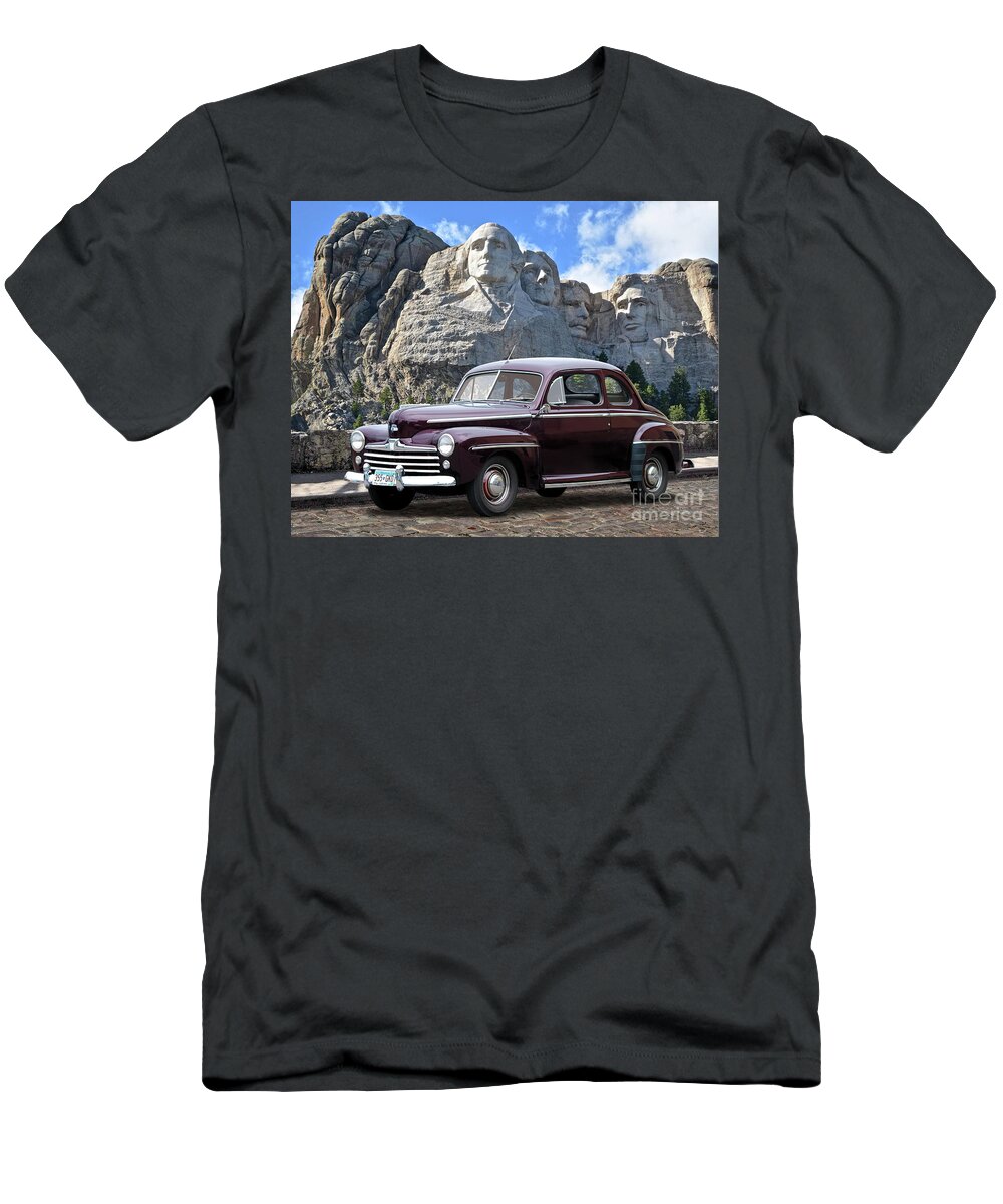 1947 T-Shirt featuring the photograph 1947 Ford Coupe at Mt. Rushmore by Ron Long