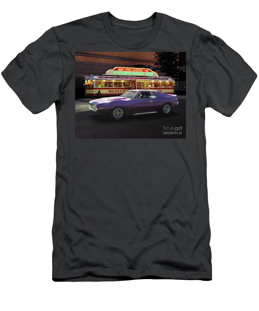 1971 T-Shirt featuring the photograph 1971 AMC Javelin At Mickey's Diner by Ron Long