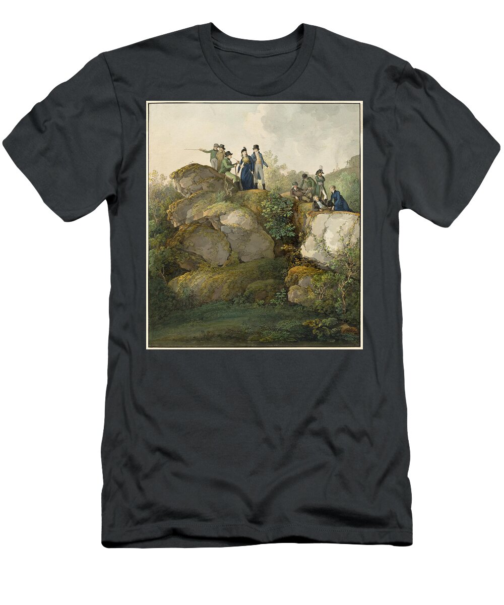 Johann Georg Von Dillis T-Shirt featuring the drawing A Royal Party Admiring the Sunset atop the Hesselberg Mountain by Johann Georg von Dillis