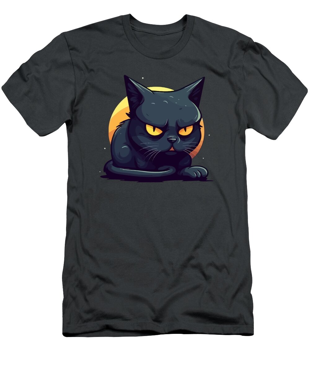 Angry T-Shirt featuring the digital art Angry Black Kitty #2 by Amir Faysal