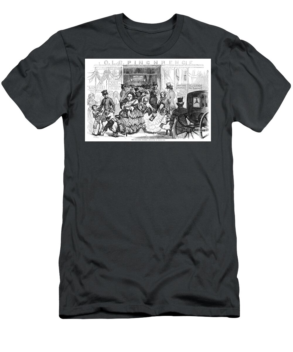 1857 T-Shirt featuring the drawing Bank Panic, 1857 #2 by Granger