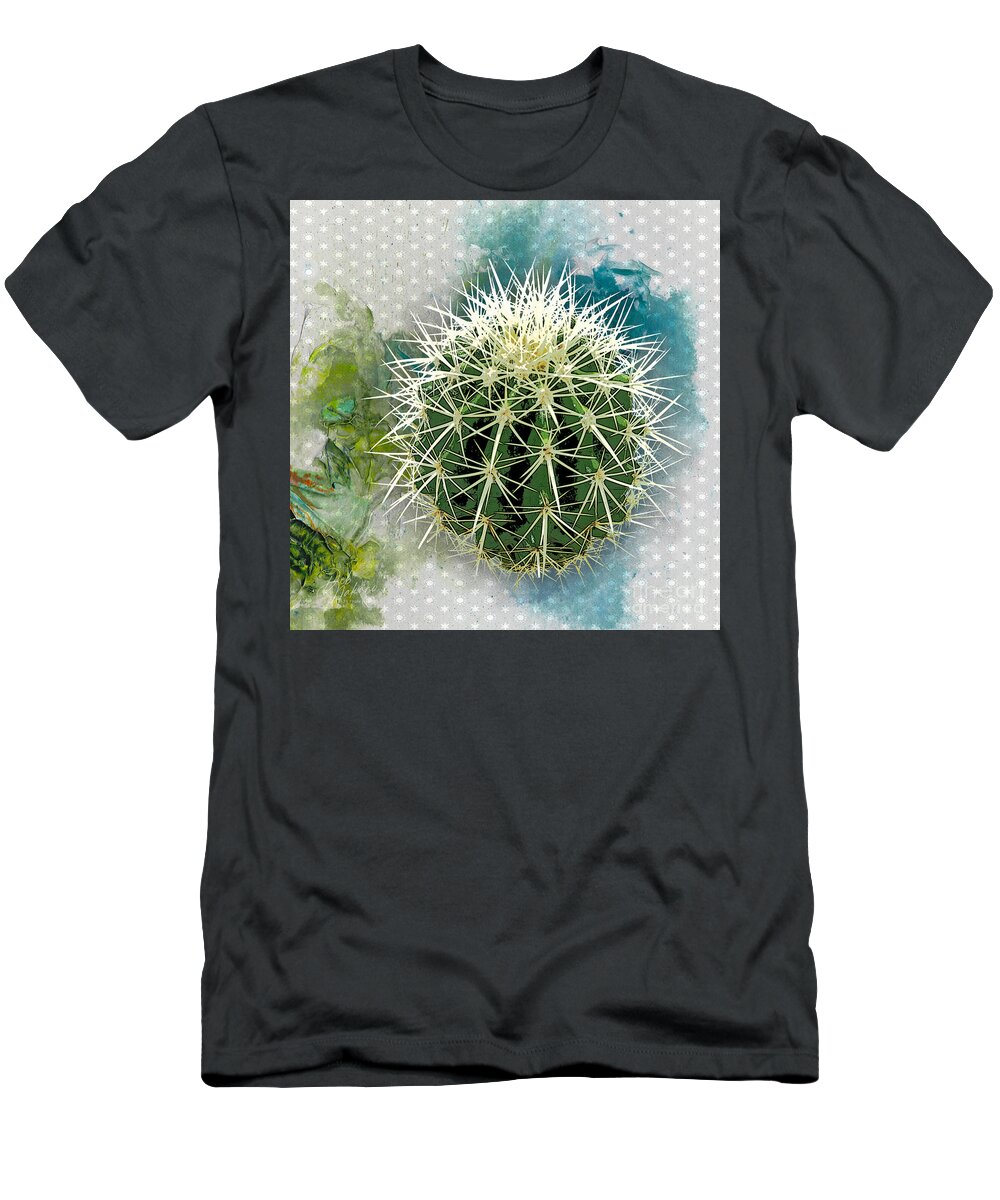 Cactus T-Shirt featuring the digital art Barrel Cactus Abstract #2 by Deb Nakano