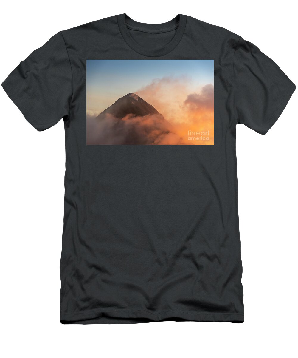 Fuego T-Shirt featuring the photograph Fuego Volcano Guatemala Sunset #2 by THP Creative