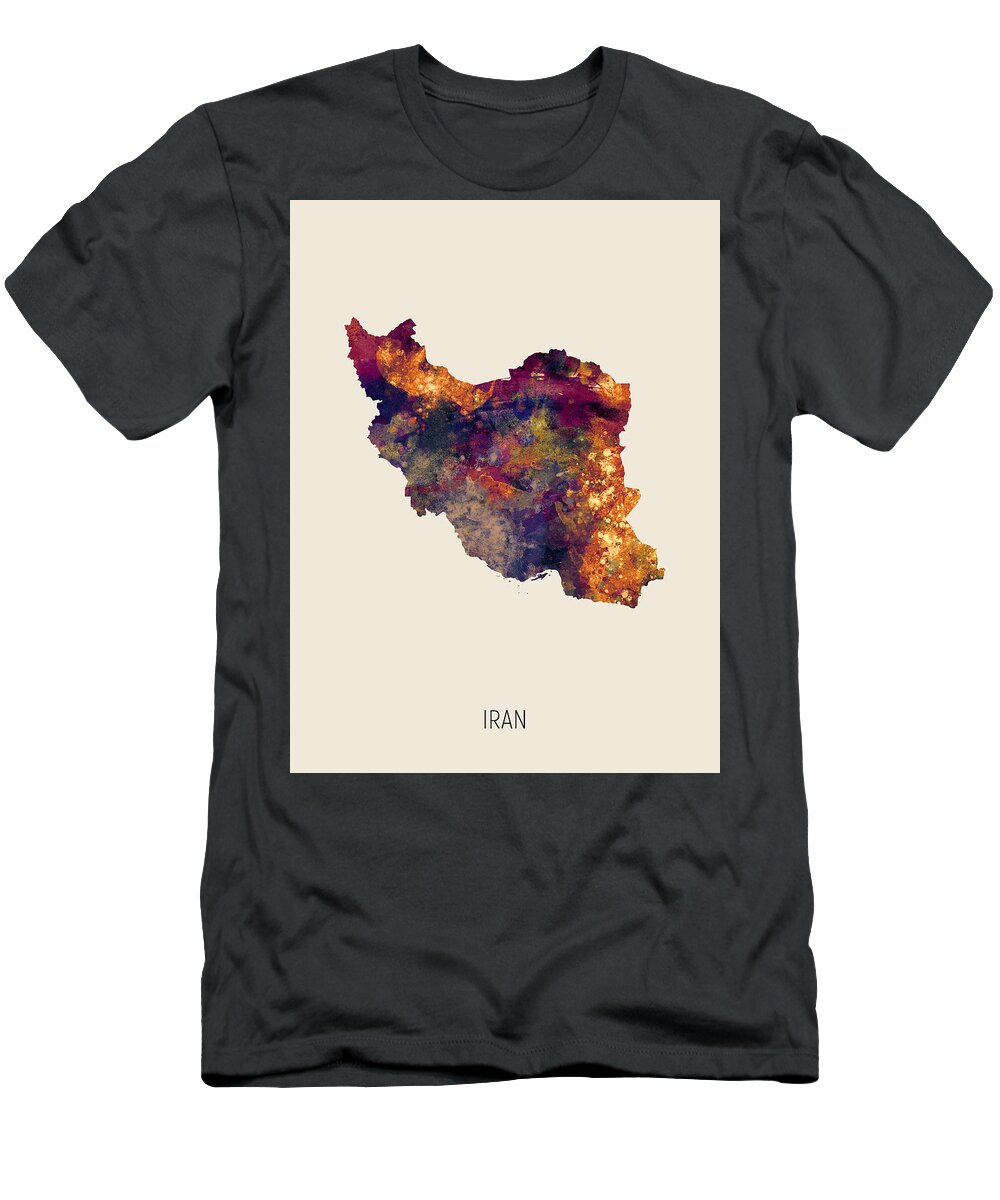 Iran T-Shirt featuring the digital art Iran Watercolor Map #2 by Michael Tompsett