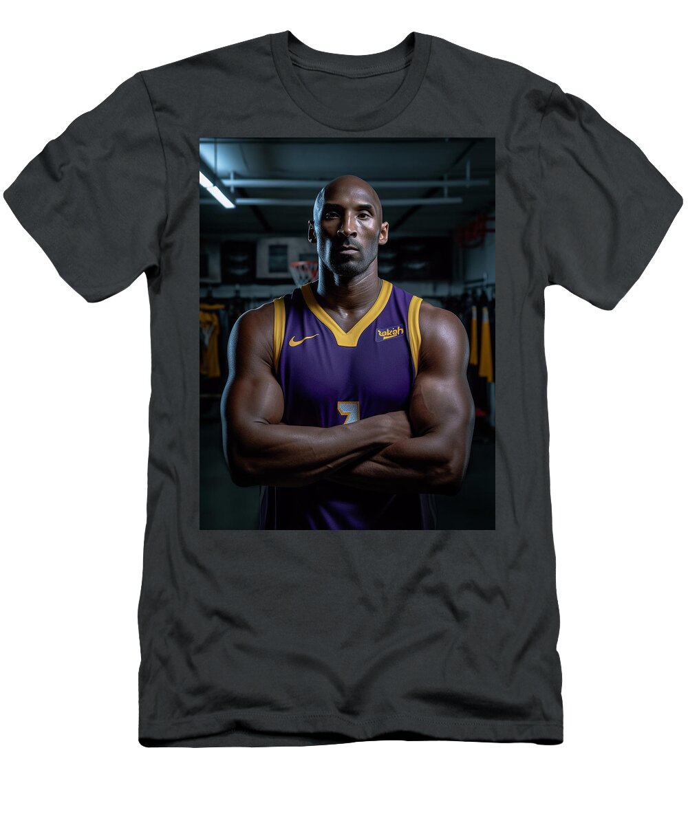 Maximalist Famous Sports Athletes Kobe Bryant Art T-Shirt featuring the painting Maximalist famous sports athletes Kobe Bryant  by Asar Studios #2 by Celestial Images