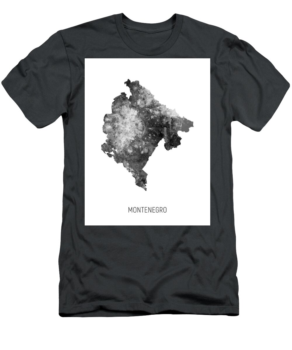 Montenegro T-Shirt featuring the digital art Montenegro Watercolor Map #2 by Michael Tompsett