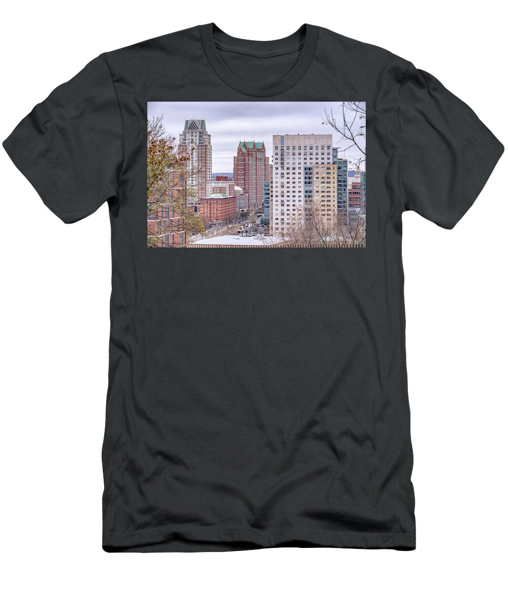 River T-Shirt featuring the photograph Providence Rhode Island Skyline during autumn season #2 by Alex Grichenko
