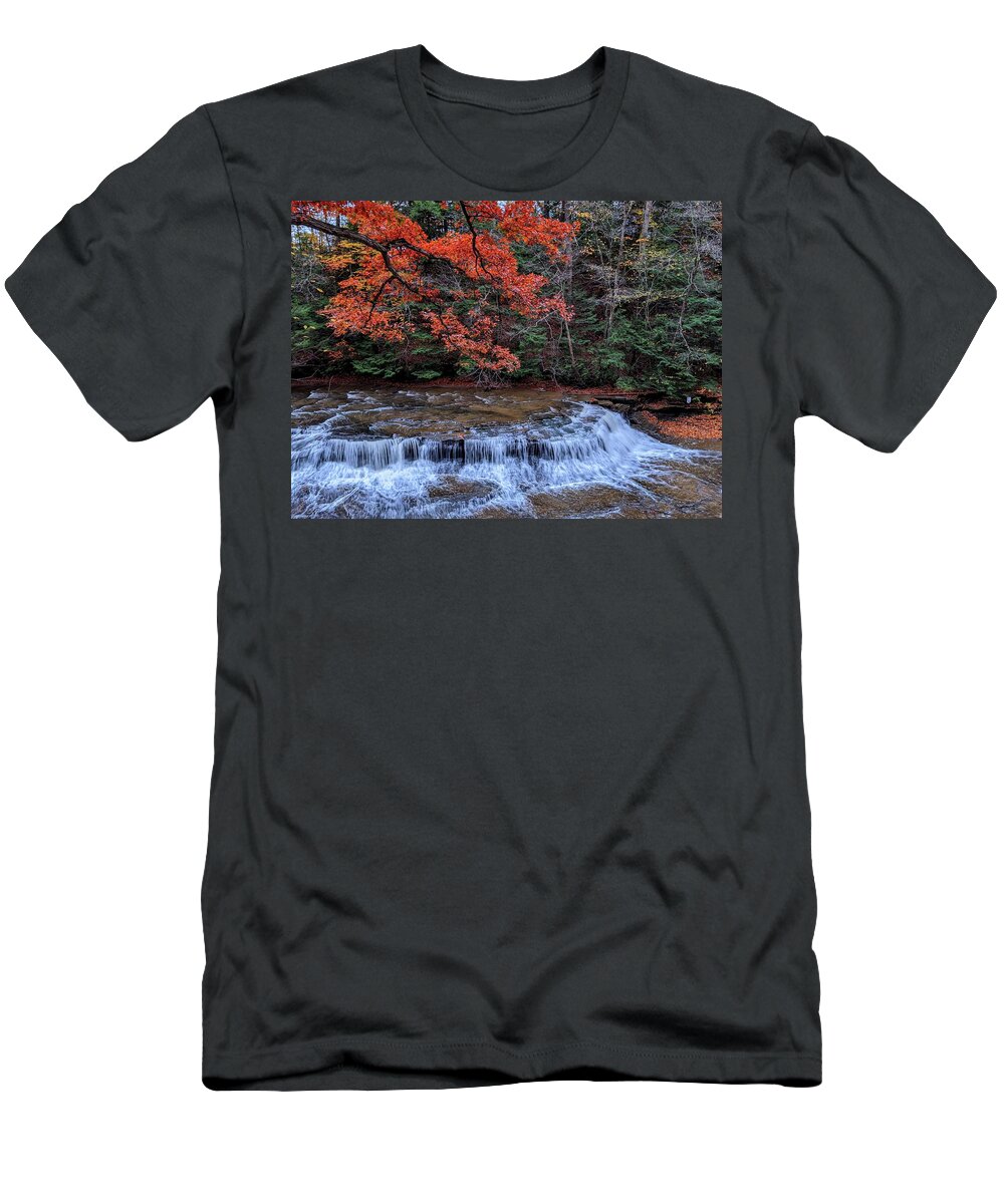 South Chagrin Reservation T-Shirt featuring the photograph Quarry Rock Falls in the Fall by Brad Nellis