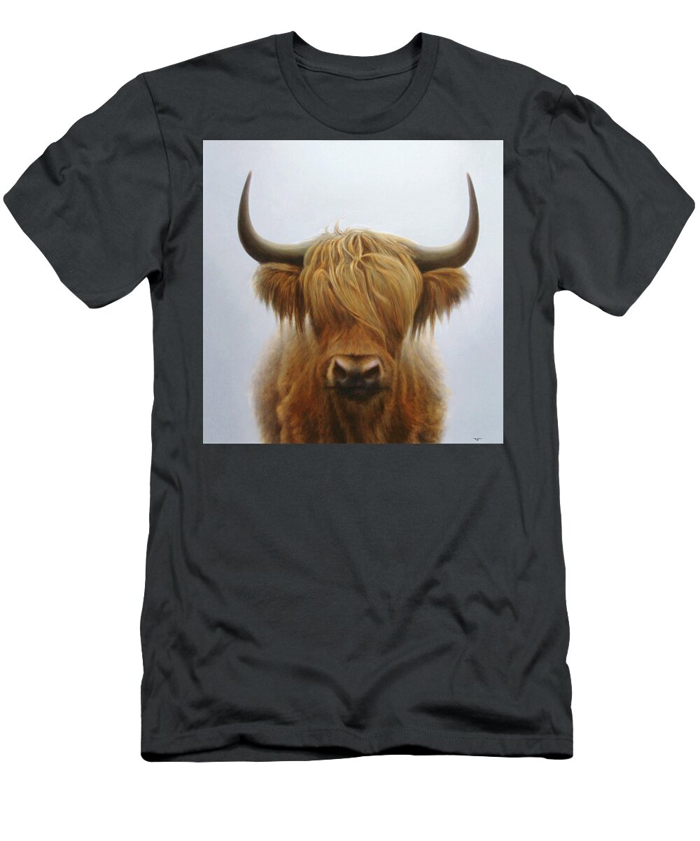 Realism T-Shirt featuring the painting Scott Highland Cattle #2 by Zusheng Yu