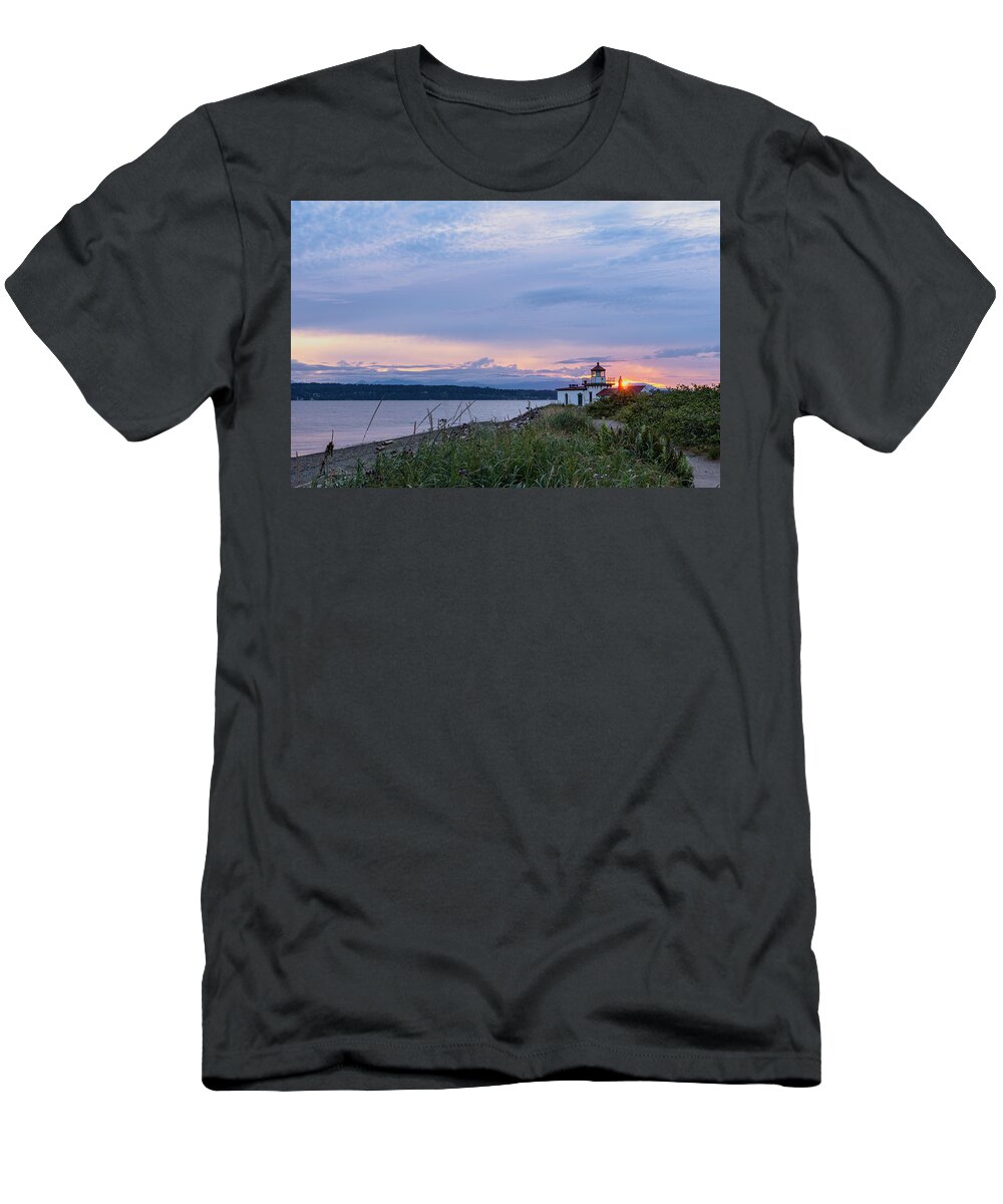 Outdoor; Sunset; Light House; Discovery Park; Seattle; West Point; Elliot Bay; Puget Sound; Washington Beauty; Pacific North West T-Shirt featuring the digital art Sunset at Discovery Park #2 by Michael Lee