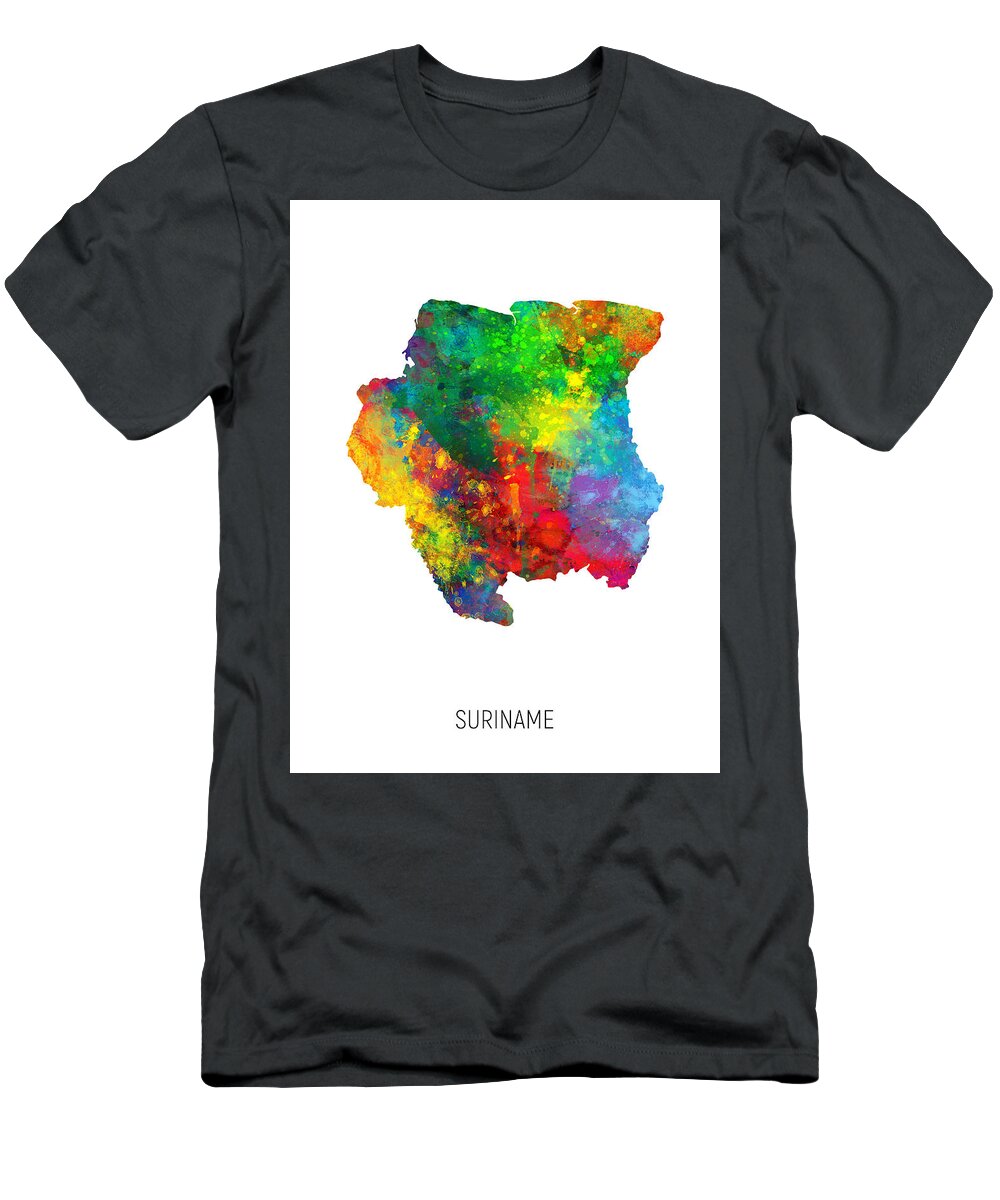 Suriname T-Shirt featuring the digital art Suriname Watercolor Map #2 by Michael Tompsett