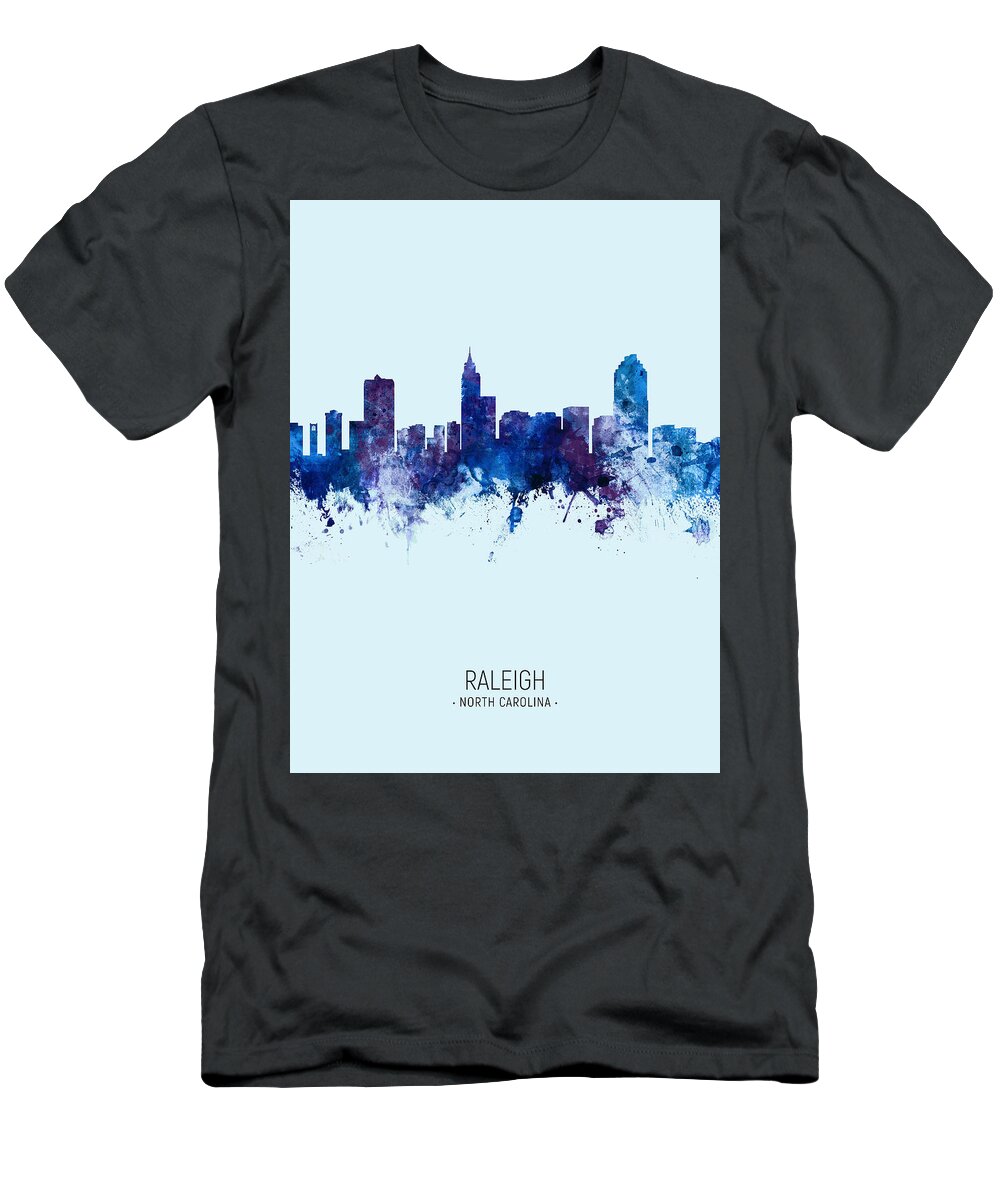 Raleigh T-Shirt featuring the digital art Raleigh North Carolina Skyline #21 by Michael Tompsett