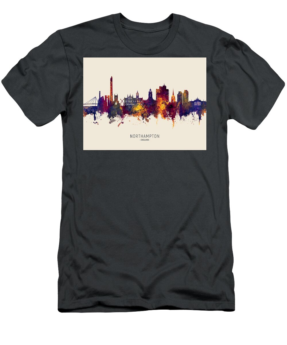 Northampton T-Shirt featuring the digital art Northampton England Skyline #25 by Michael Tompsett