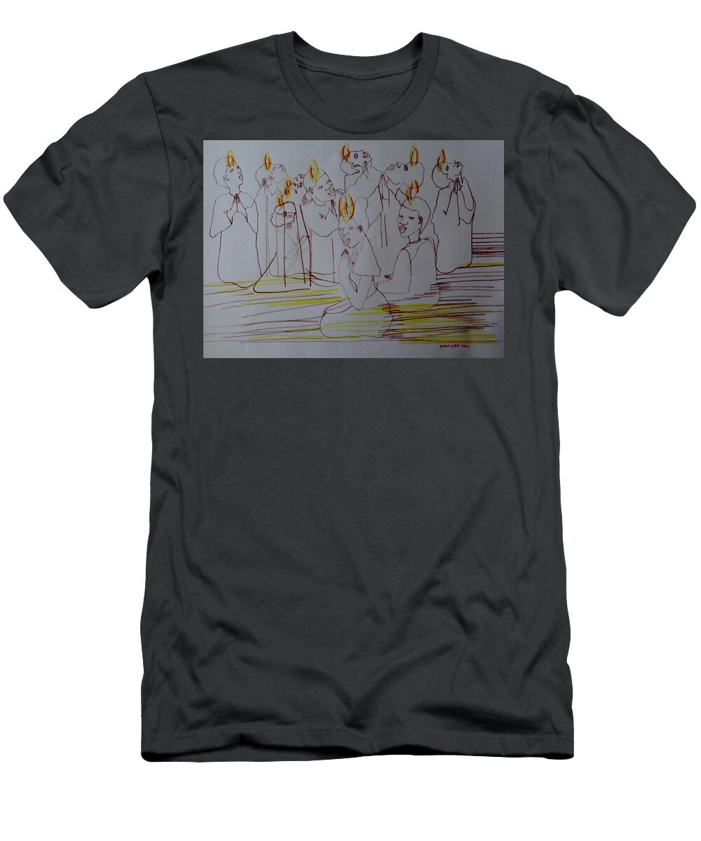 Jesus T-Shirt featuring the mixed media Pentecost #3 by Gloria Ssali