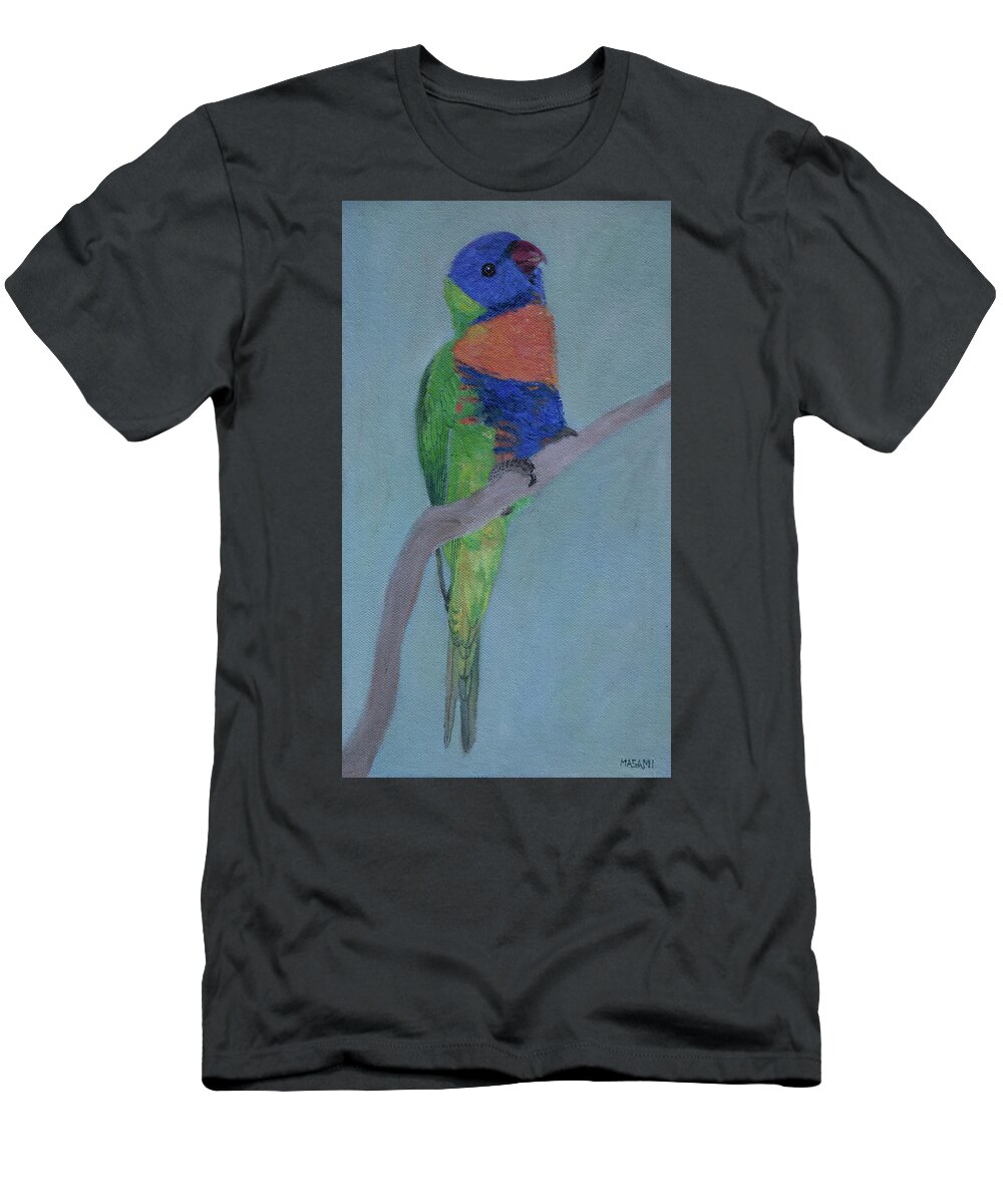 Bird T-Shirt featuring the painting Rainbow Lorikeet #3 by Masami IIDA