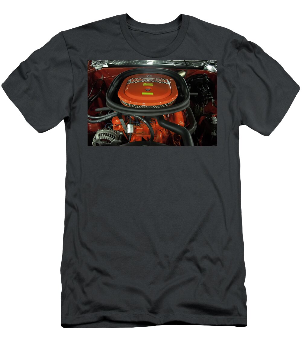 340 6 Pack Motor T-Shirt featuring the photograph Dodge 340 6 pack motor by Flees Photos