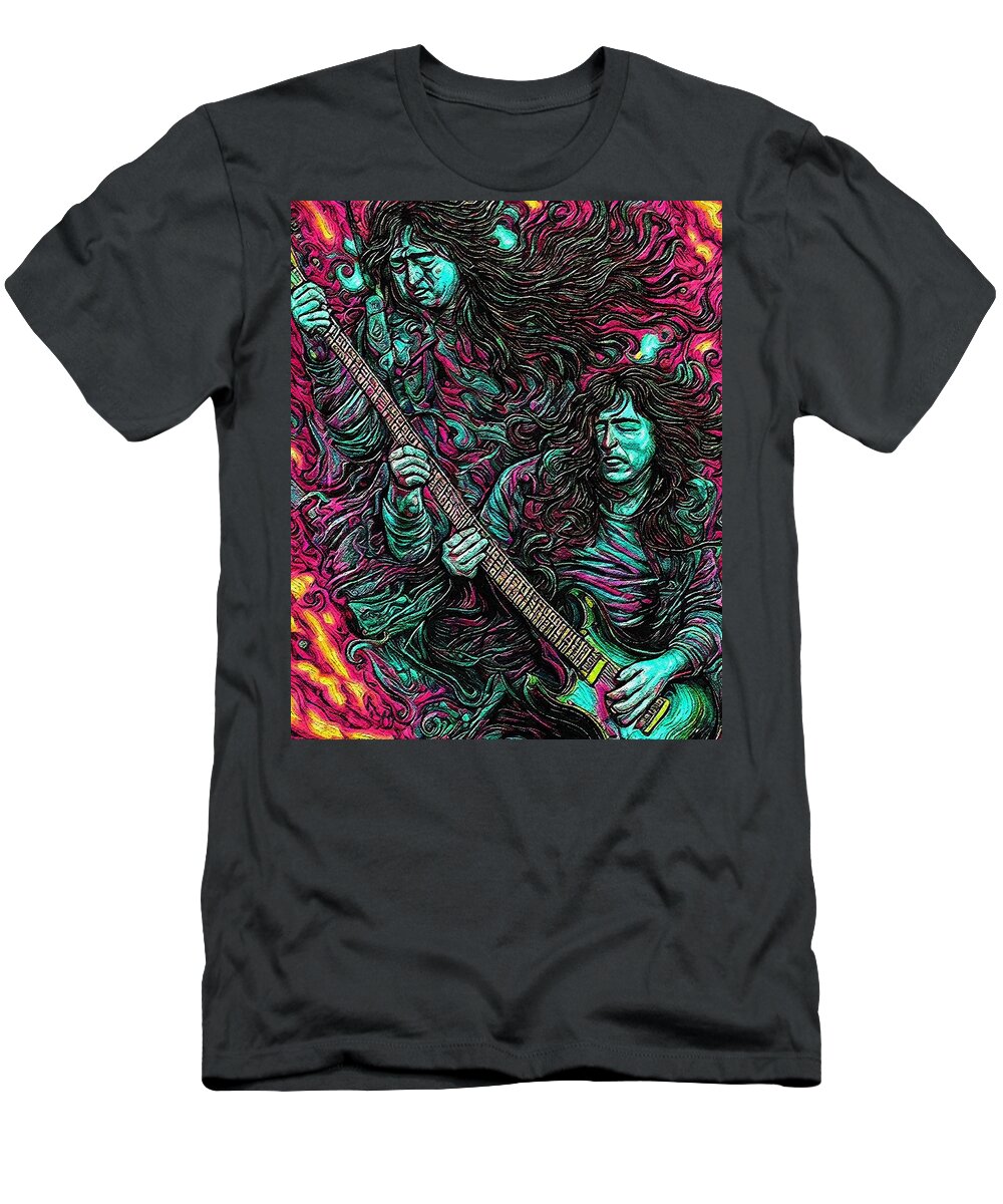 Hypnotic Psychedelic T-Shirt featuring the digital art Hypnotic Illustration Of Rory Gallagher #4 by Edgar Dorice