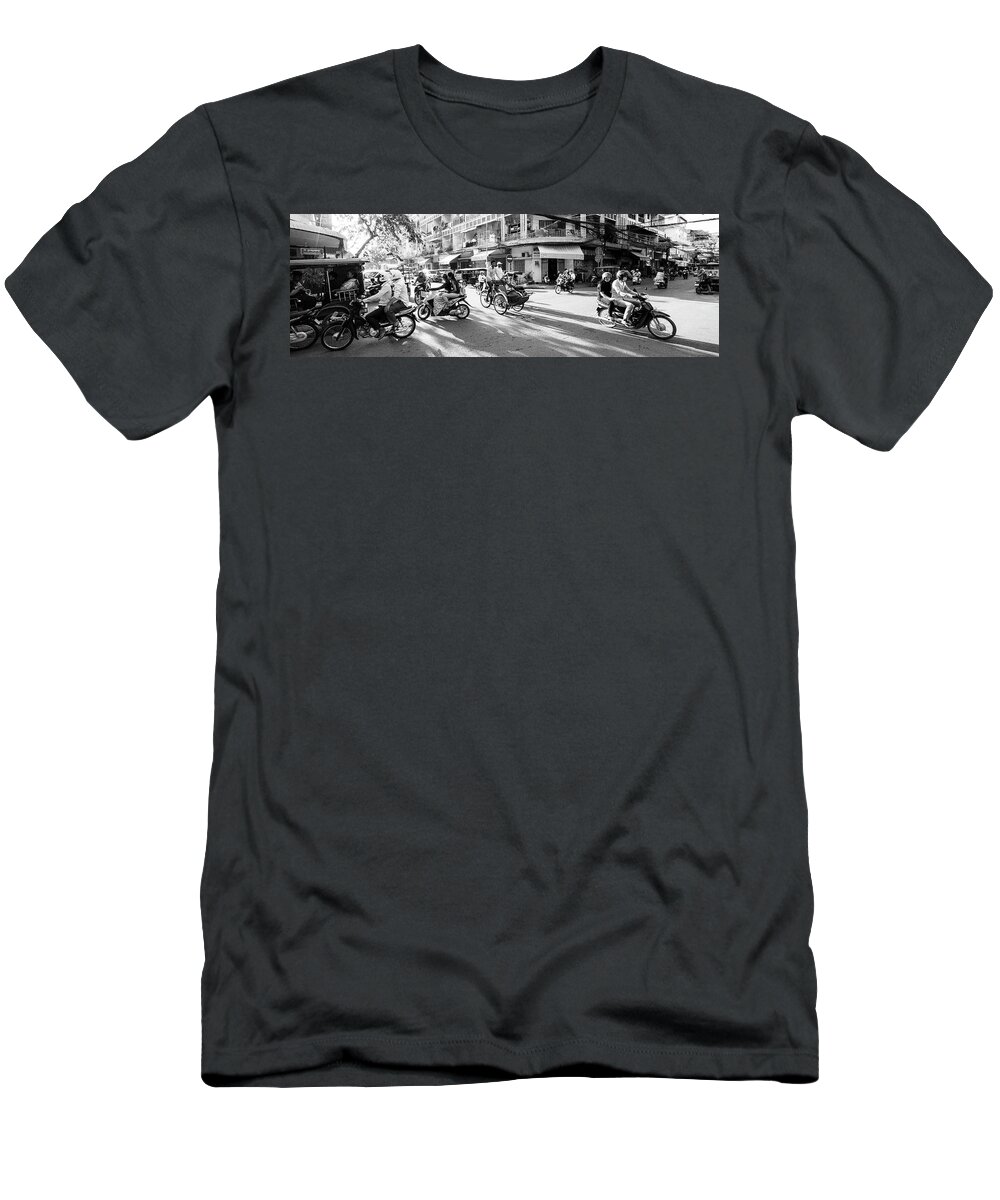 Panoramic T-Shirt featuring the photograph Siem Reap cambodia street motorbikes #4 by Sonny Ryse