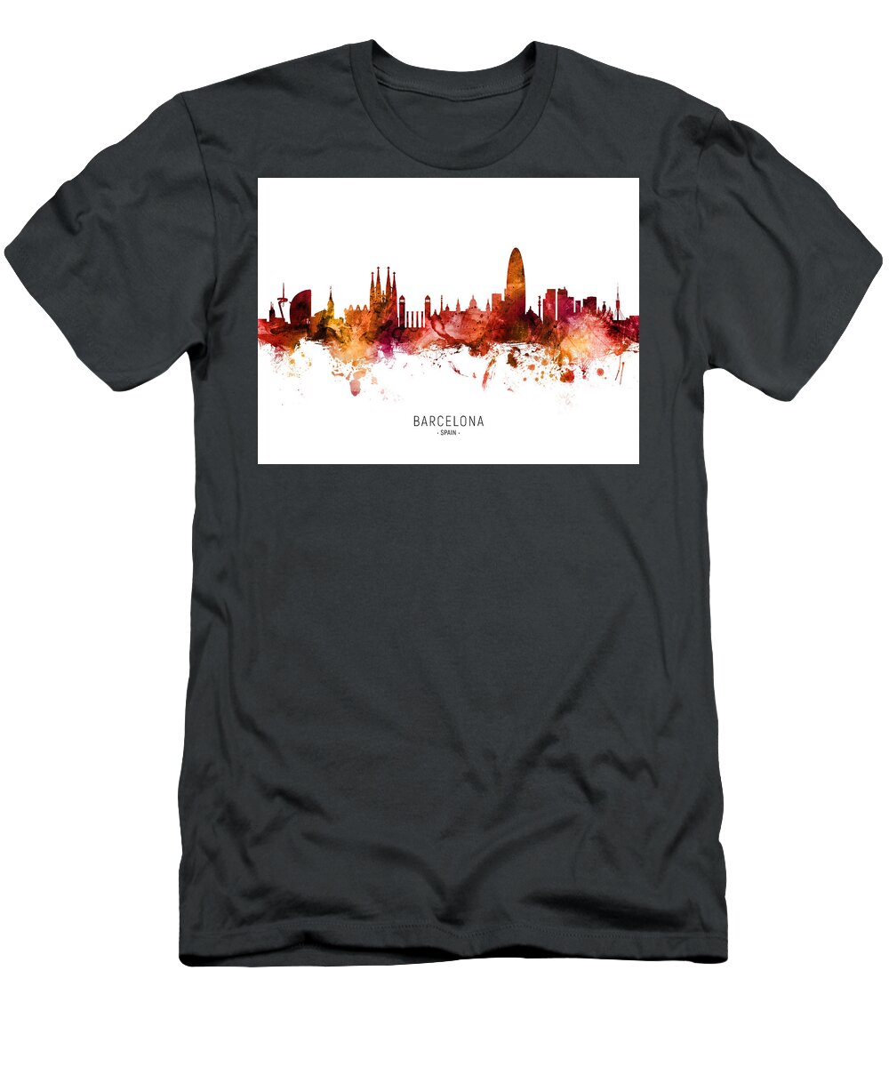 Barcelona T-Shirt featuring the digital art Barcelona Spain Skyline #49 by Michael Tompsett