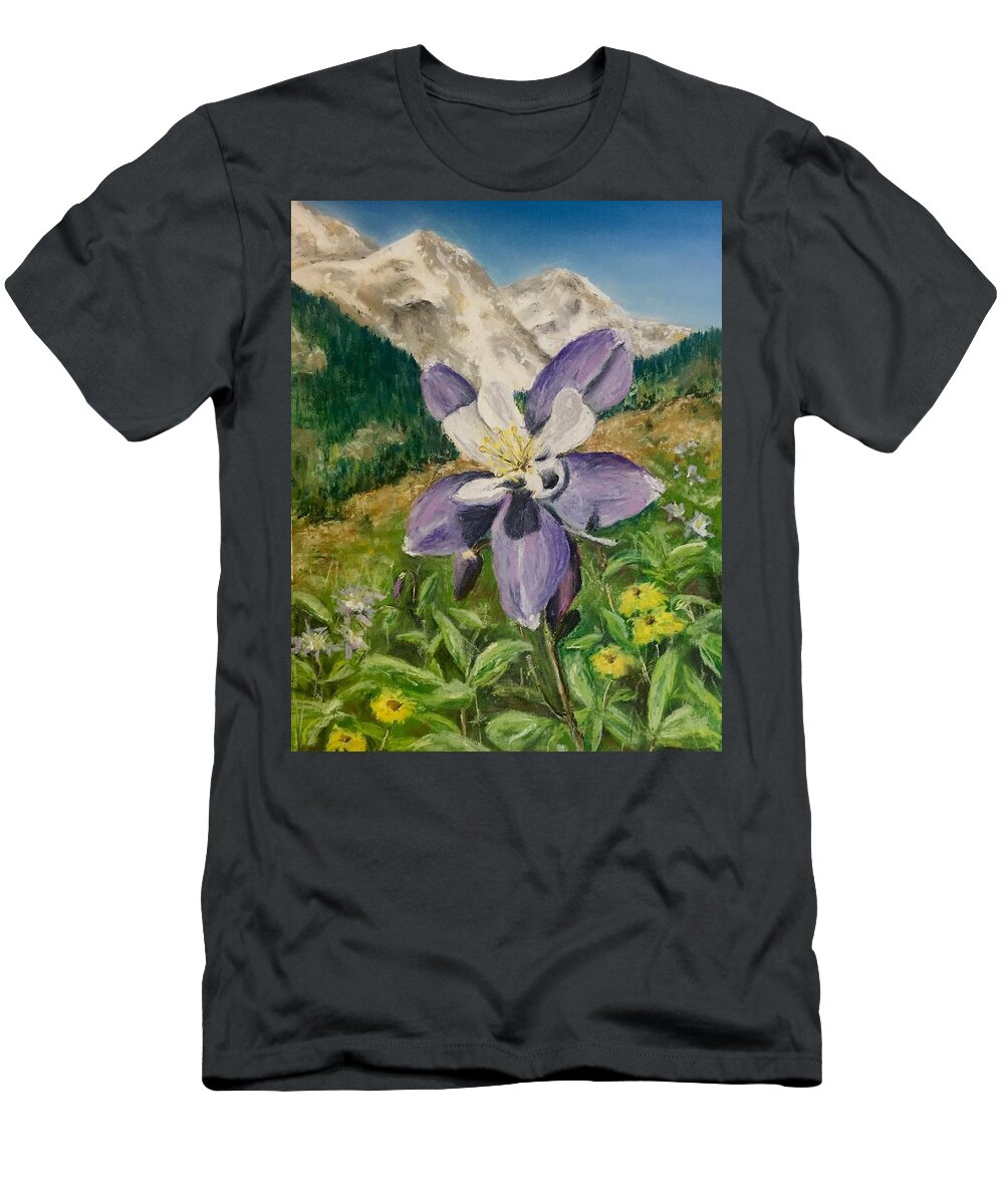 Columbine T-Shirt featuring the painting 4th of July Columbine by Jeane Woods