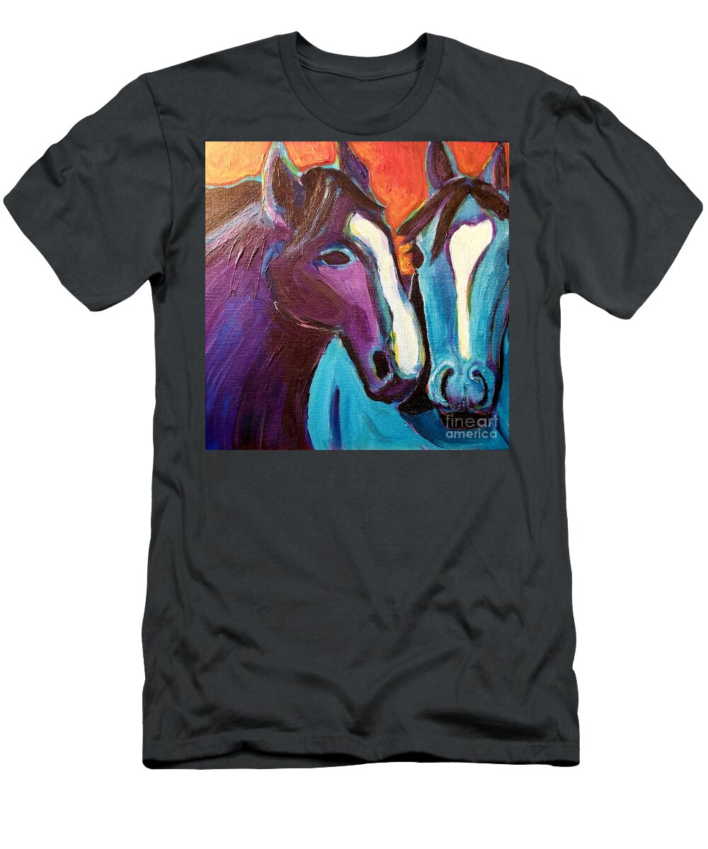 Horses T-Shirt featuring the painting Friends #5 by Rabiah Seminole