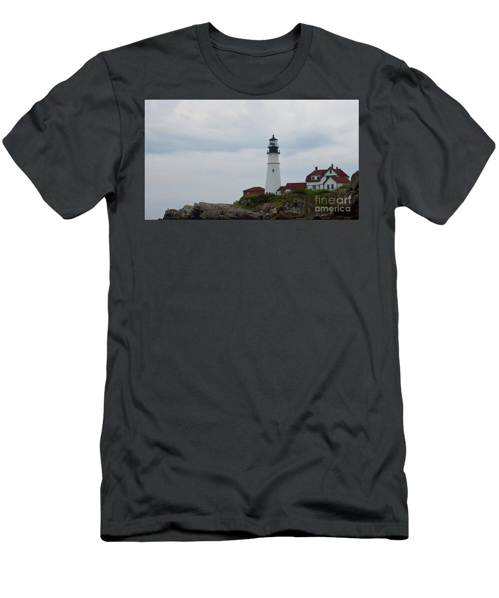  T-Shirt featuring the pyrography Portland Headlight by Annamaria Frost