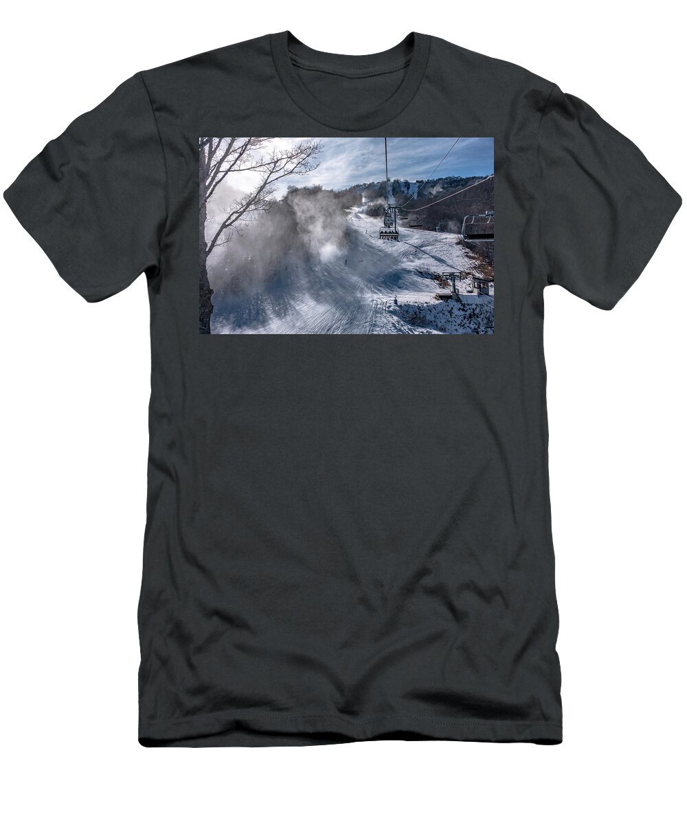 Sun T-Shirt featuring the photograph Skiing At The North Carolina Skiing Resort In February #5 by Alex Grichenko