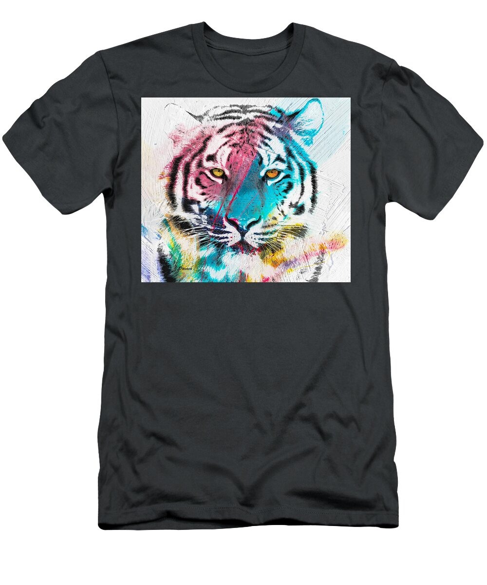 Felino T-Shirt featuring the mixed media Duality Spirit by J U A N - O A X A C A