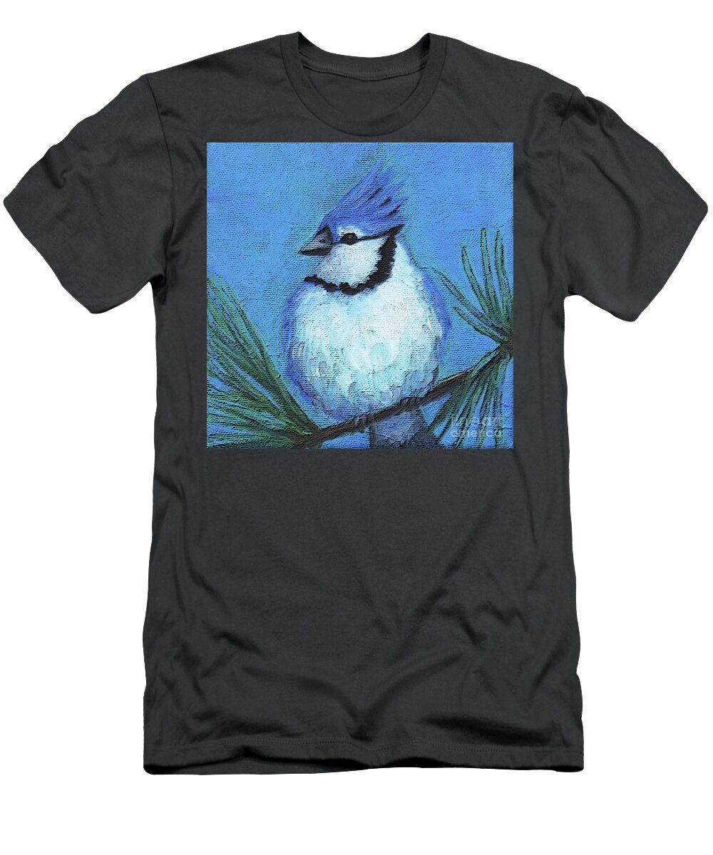 Blue T-Shirt featuring the painting 6 Blue Jay by Victoria Page