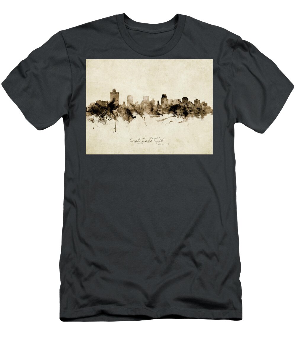 Salt Lake City T-Shirt featuring the digital art Salt Lake City Utah Skyline #6 by Michael Tompsett