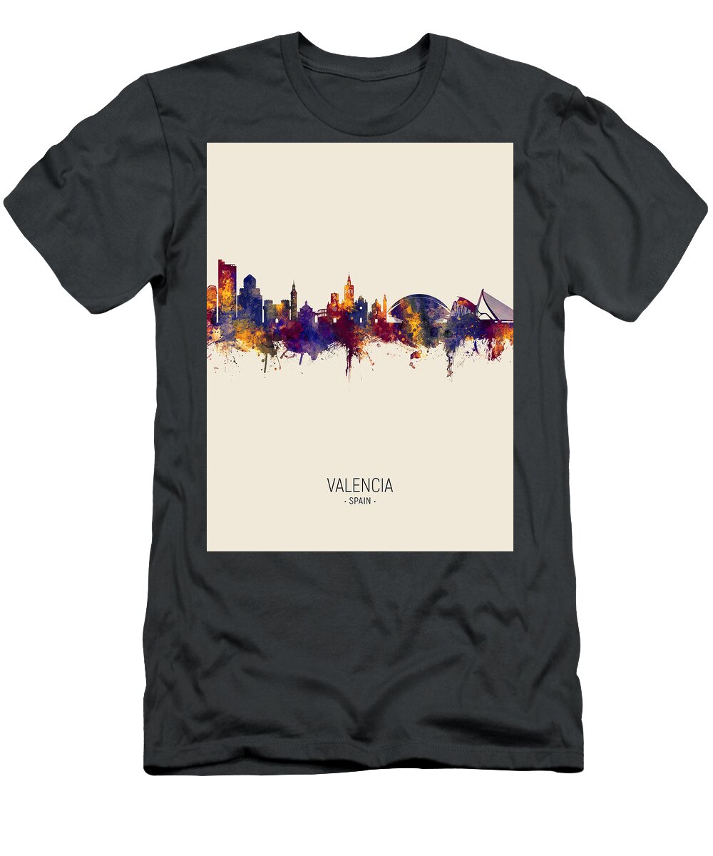 Valencia T-Shirt featuring the digital art Valencia Spain Skyline #6 by Michael Tompsett