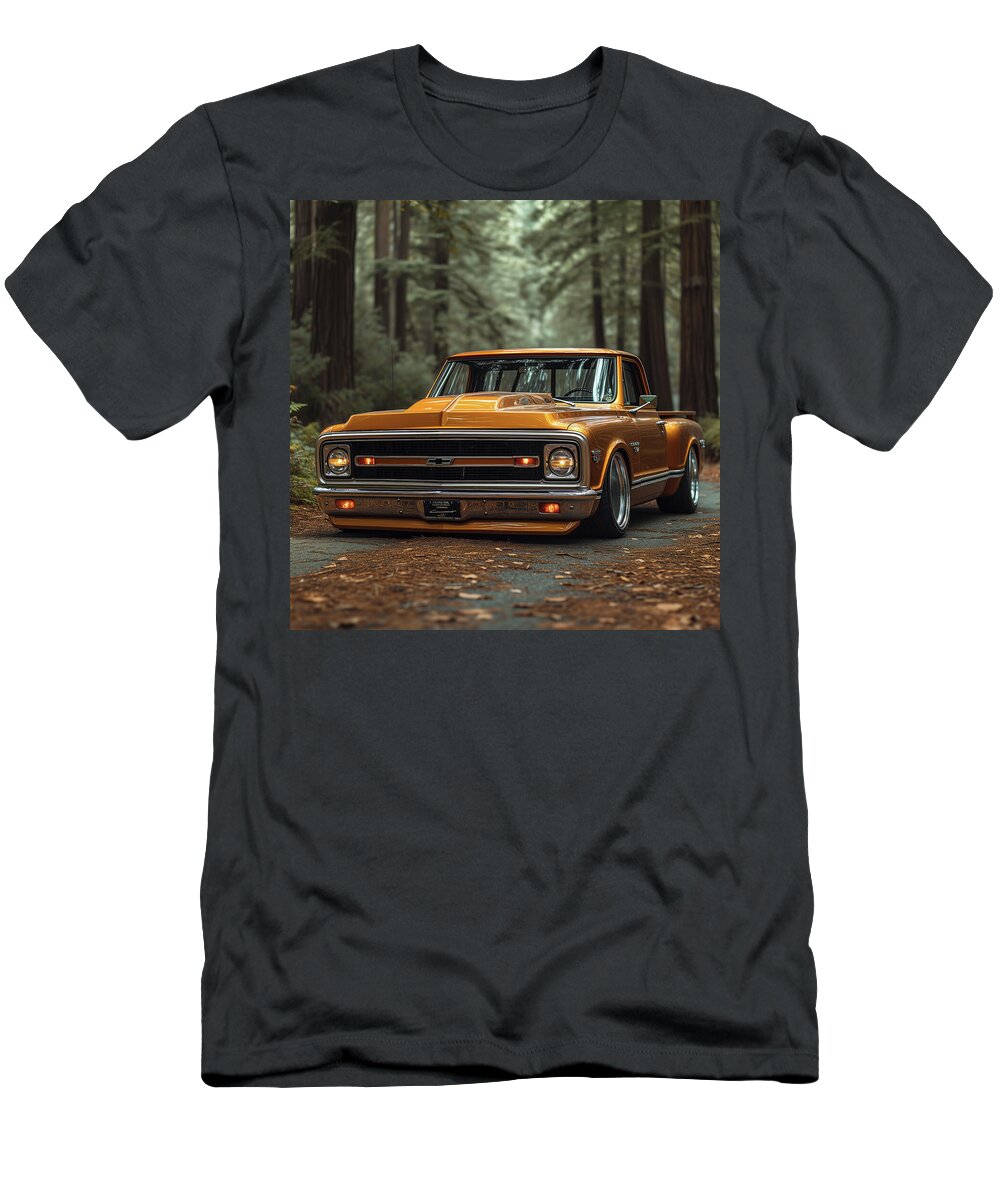 1968 T-Shirt featuring the digital art 68 Chevrolet Step side Hotrod Pickup in Orange by Yo Pedro