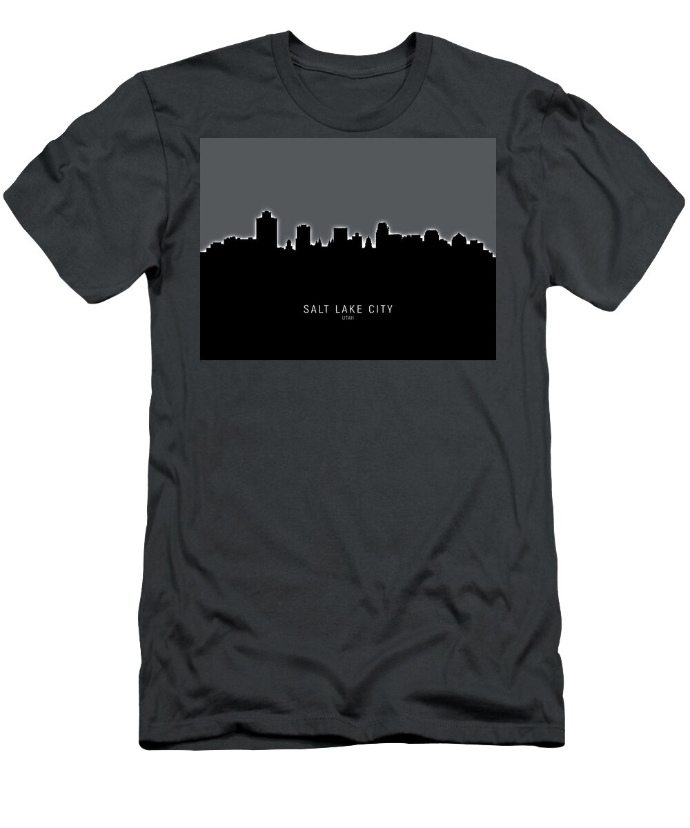 Salt Lake City T-Shirt featuring the digital art Salt Lake City Utah Skyline #7 by Michael Tompsett