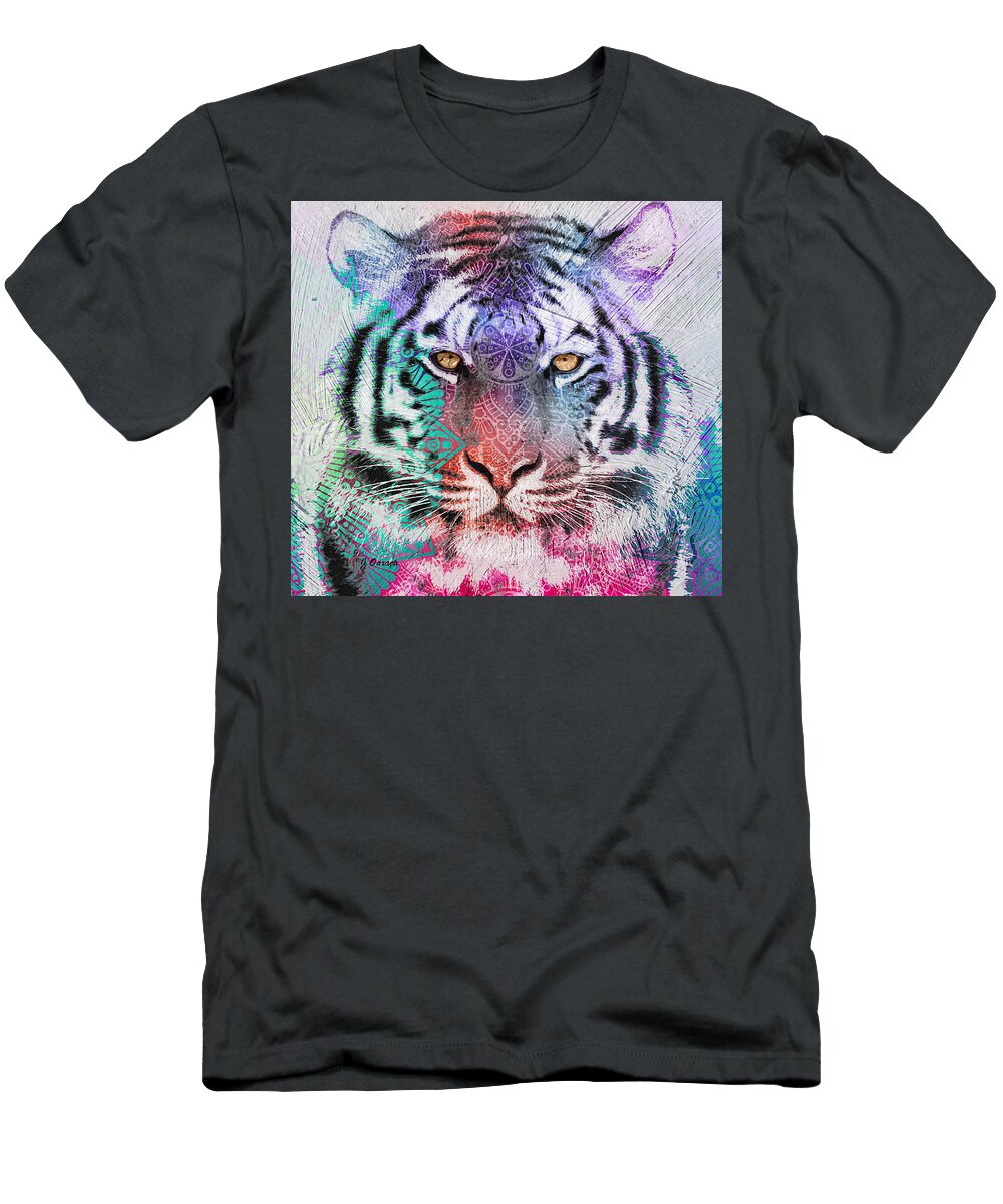 Felino T-Shirt featuring the mixed media Mandala Tiger by J U A N - O A X A C A