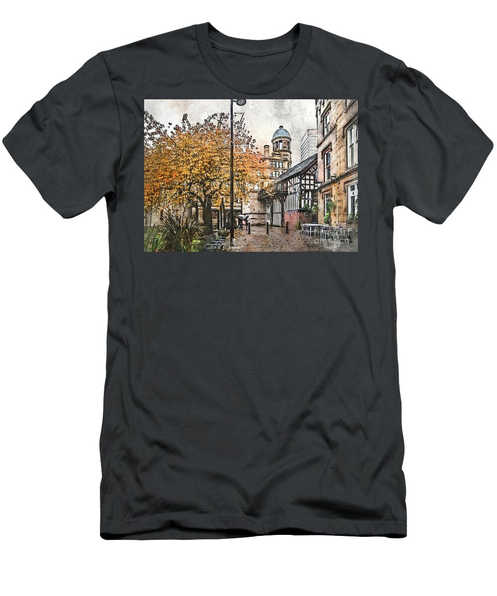Manchester T-Shirt featuring the digital art Manchester city watercolor #8 by Justyna Jaszke JBJart