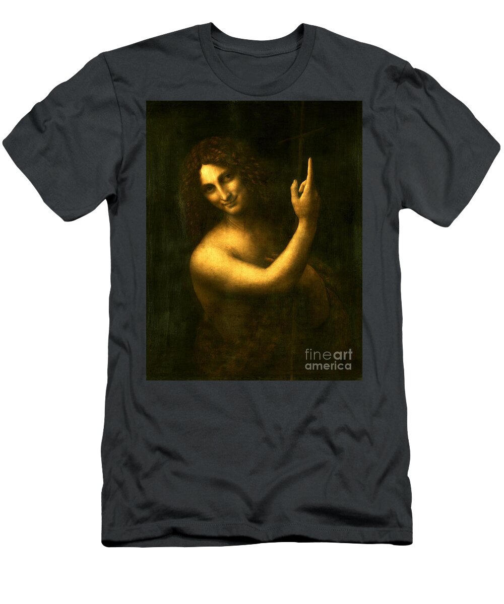 Saint John The Baptist T-Shirt featuring the painting Saint John the Baptist #8 by Leonardo da Vinci