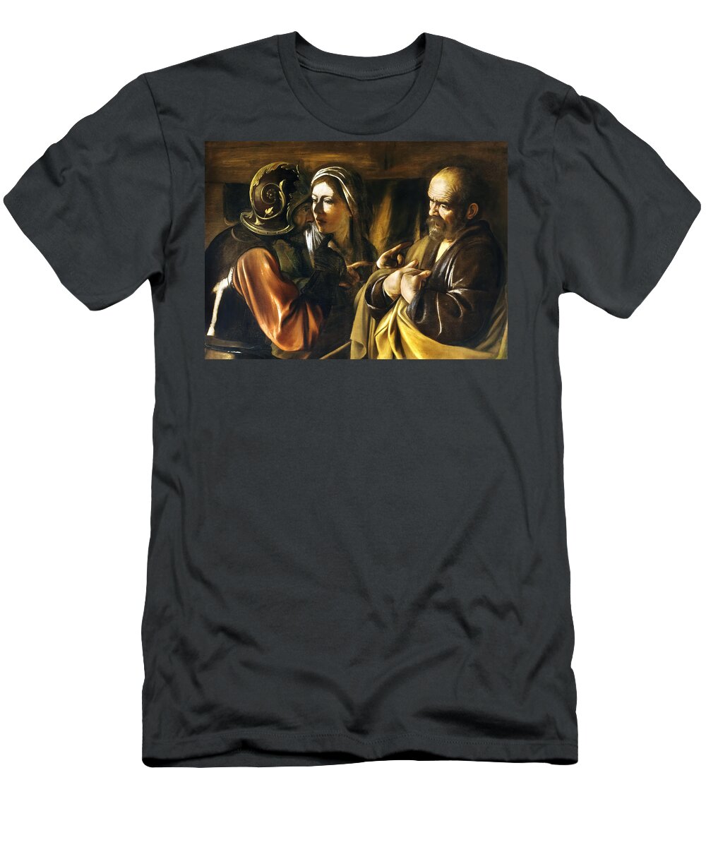 Caravaggio T-Shirt featuring the painting The Denial of Saint Peter by Caravaggio by Mango Art