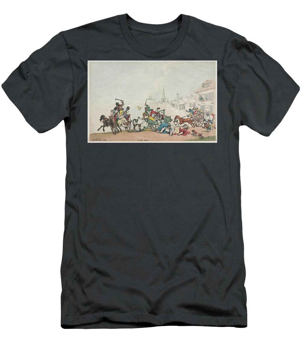 A Cart Race 1788 After Thomas Rowlandson British 1756 1827 T-Shirt featuring the painting A Cart Race 1788 after Thomas Rowlandson British 1756 1827 by MotionAge Designs