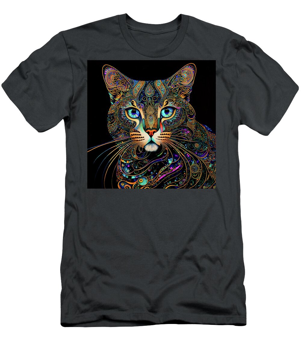 Tabby Cats T-Shirt featuring the digital art A Colorful Tabby Cat Named Digger by Peggy Collins