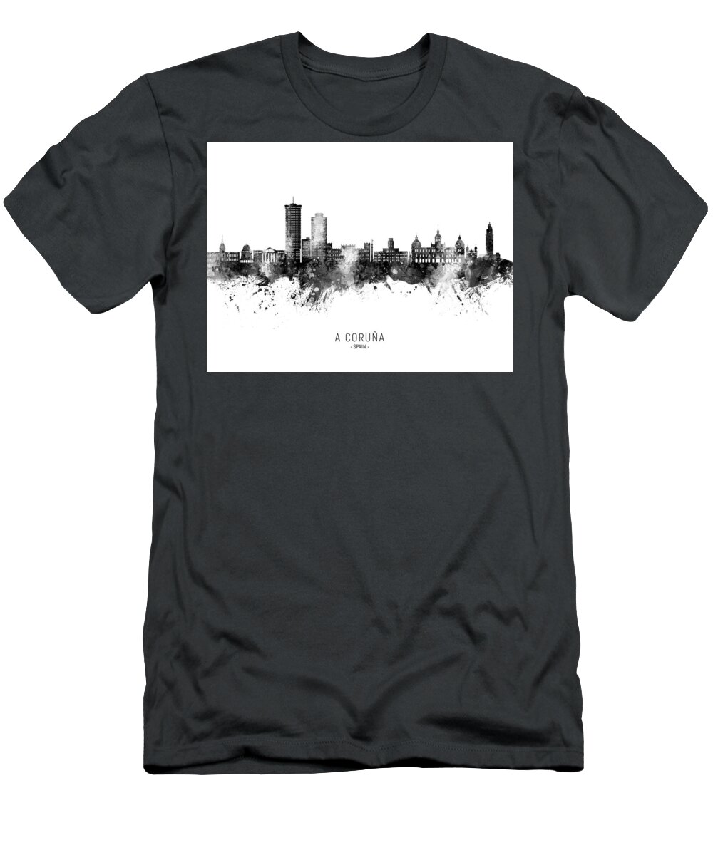A Coruña T-Shirt featuring the digital art A Coruna Spain Skyline #67 by Michael Tompsett